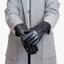 Czarne klasyczne damskie eko-skórzane rękawiczki - Akcesoria