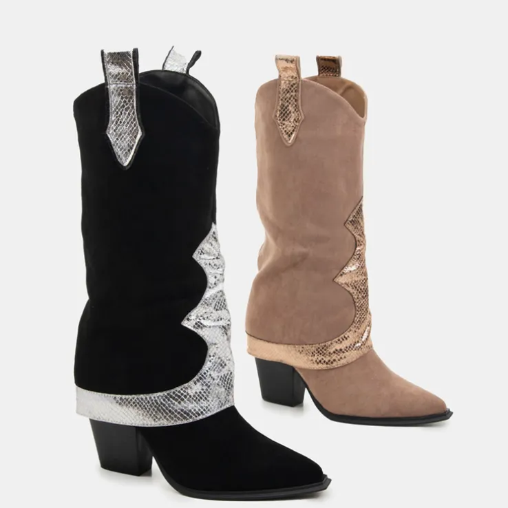 Czarne kozaki z ozdobną wywijaną cholewką Acilip - Obuwie