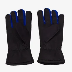 Czarne męskie ocieplane rękawice z napisami i kobaltowymi wstawkami - Akcesoria