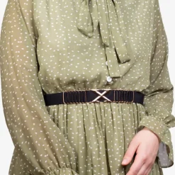 Czarny damski elastyczny pasek z zapięciem z tyłu - Akcesoria