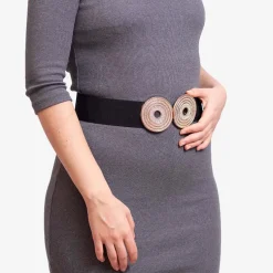 Czarny elastyczny pasek ze złotą klamrą z cyrkonami - Akcesoria