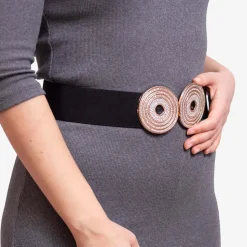 Czarny elastyczny pasek ze złotą klamrą z cyrkonami - Akcesoria