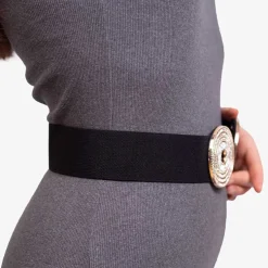 Czarny elastyczny pasek ze złotą klamrą z cyrkonami - Akcesoria