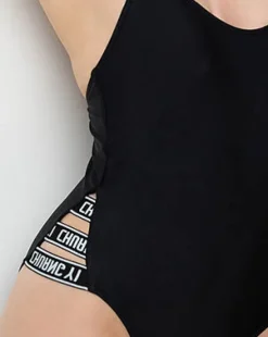 Czarny jednoczęściowy kostium kąpielowy damski z paseczkami- Bielizna