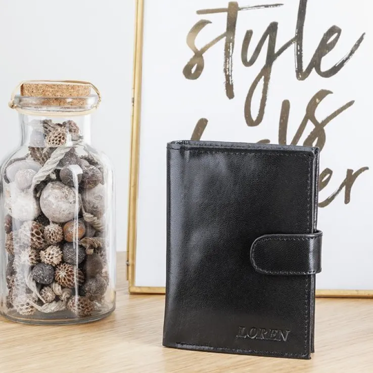 Czarny portfel męski zapinany guzikiem - Akcesoria