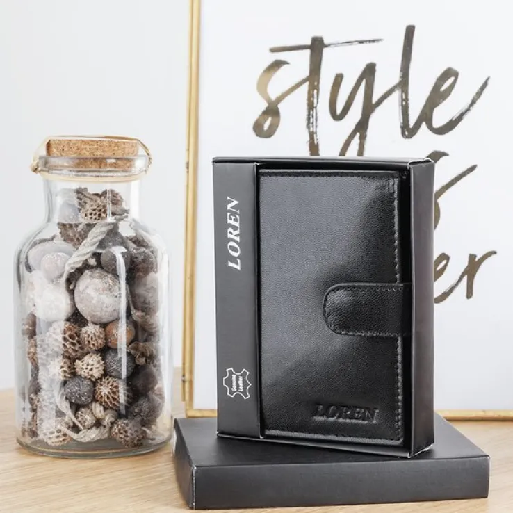 Czarny portfel męski zapinany guzikiem - Akcesoria