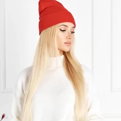 Czerwona damska czapka dwuwarstwowa typu beanie - Akcesoria