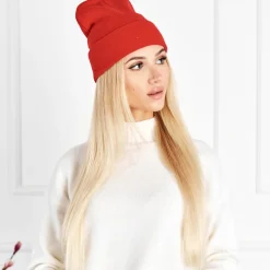 Czerwona damska czapka dwuwarstwowa typu beanie - Akcesoria