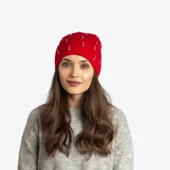 Czerwona damska czapka z cyrkoniami - Akcesoria