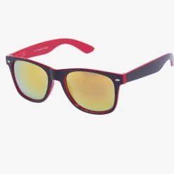 Czerwone damskie okulary przeciwsłoneczne z holograficzno - lustrzanym wykończeniem - Akcesoria