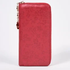 Czerwony duży wzorzysty portfel ze skóry ekologicznej matowej - Akcesoria