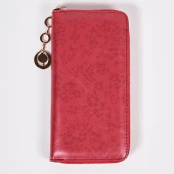 Czerwony duży wzorzysty portfel ze skóry ekologicznej matowej - Akcesoria