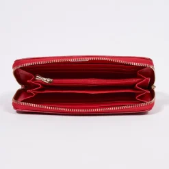 Czerwony duży wzorzysty portfel ze skóry ekologicznej matowej - Akcesoria