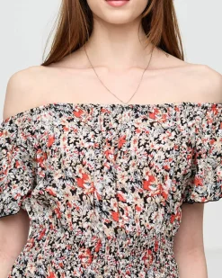 Damska czarna wzorzysta sukienka maxi- Odzież