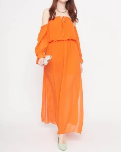 Damska pomarańczowa sukienka maxi hiszpanka - Odzież