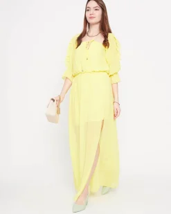 Damska żółta sukienka maxi hiszpanka - Odzież