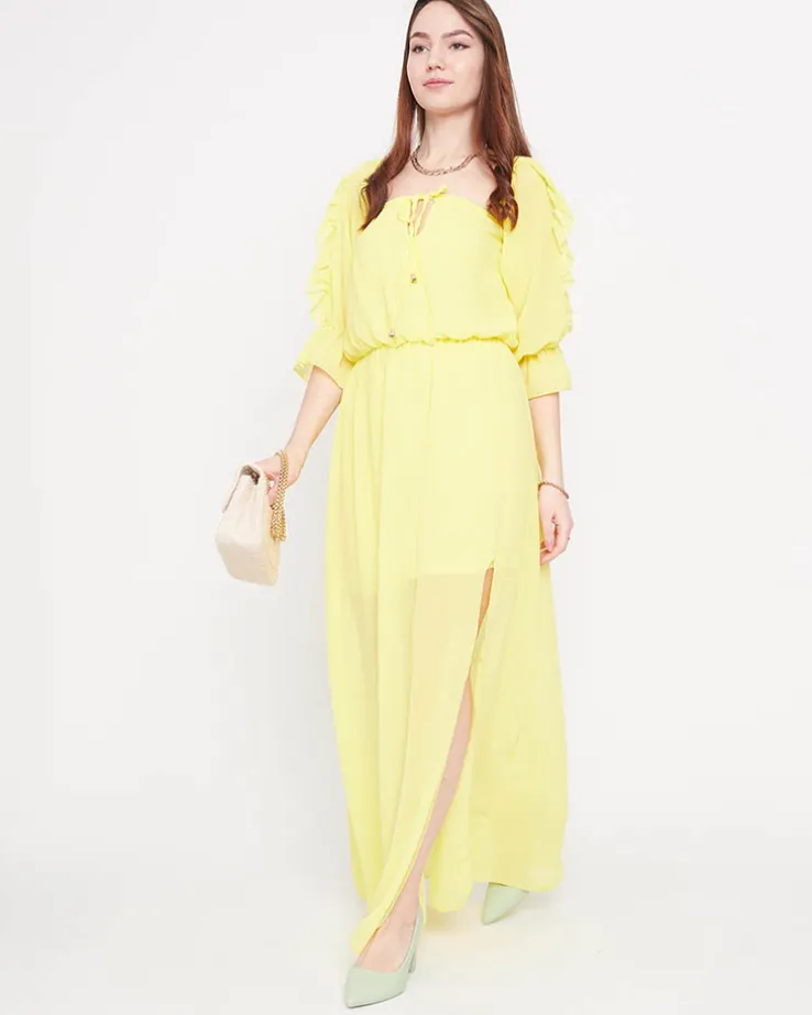 Damska żółta sukienka maxi hiszpanka - Odzież
