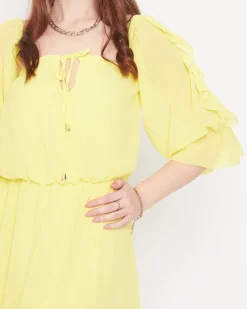 Damska żółta sukienka maxi hiszpanka - Odzież