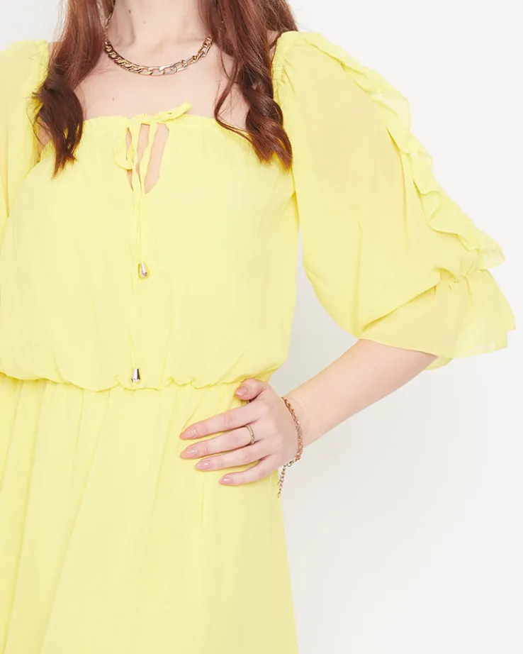 Damska żółta sukienka maxi hiszpanka - Odzież