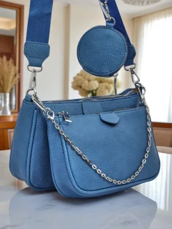 Damska torebka wielofunkcyjna Kallisté z eko skóry niebieska, 3w1, styl włoski