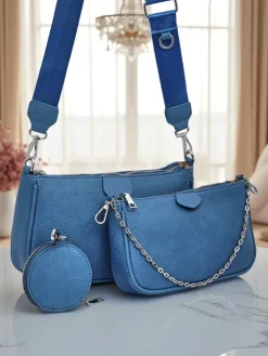 Damska torebka wielofunkcyjna Kallisté z eko skóry niebieska, 3w1, styl włoski