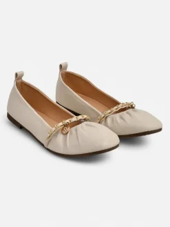 Damskie baleriny Aelia beżowe z ekoskóry z ozdobnym łańcuszkiem ITALIA