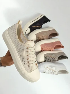 Damskie beżowe tenisówki Callista Mesh – płaski obcas, kolekcja Lato Jesień