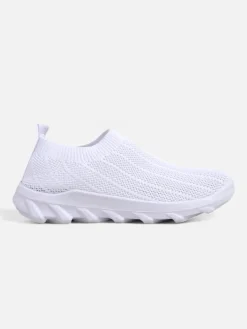 Damskie białe tenisówki Astrea z przewiewnej tkaniny na płaskiej podeszwie