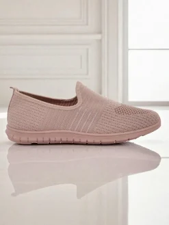 Damskie buty Aelia różowe z tkaniny, wygodne mokasyny na płaskim obcasie