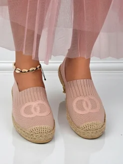 Damskie espadryle Theodora różowe z zamszowej skóry ekologicznej, płaskie