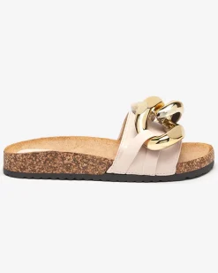 Damskie klapki Coralia Royalfashion ecru na platformie z łańcuchem