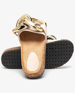 Damskie klapki Coralia Royalfashion ecru na platformie z łańcuchem