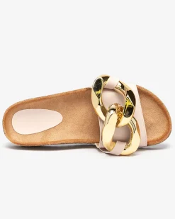 Damskie klapki Coralia Royalfashion ecru na platformie z łańcuchem