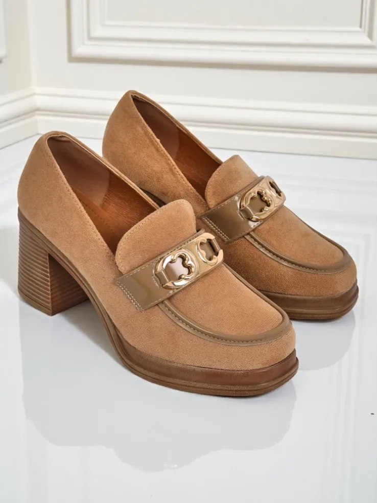 Damskie Loafers Perseida – jasnobrązowe zamszowe na słupku eleganckie