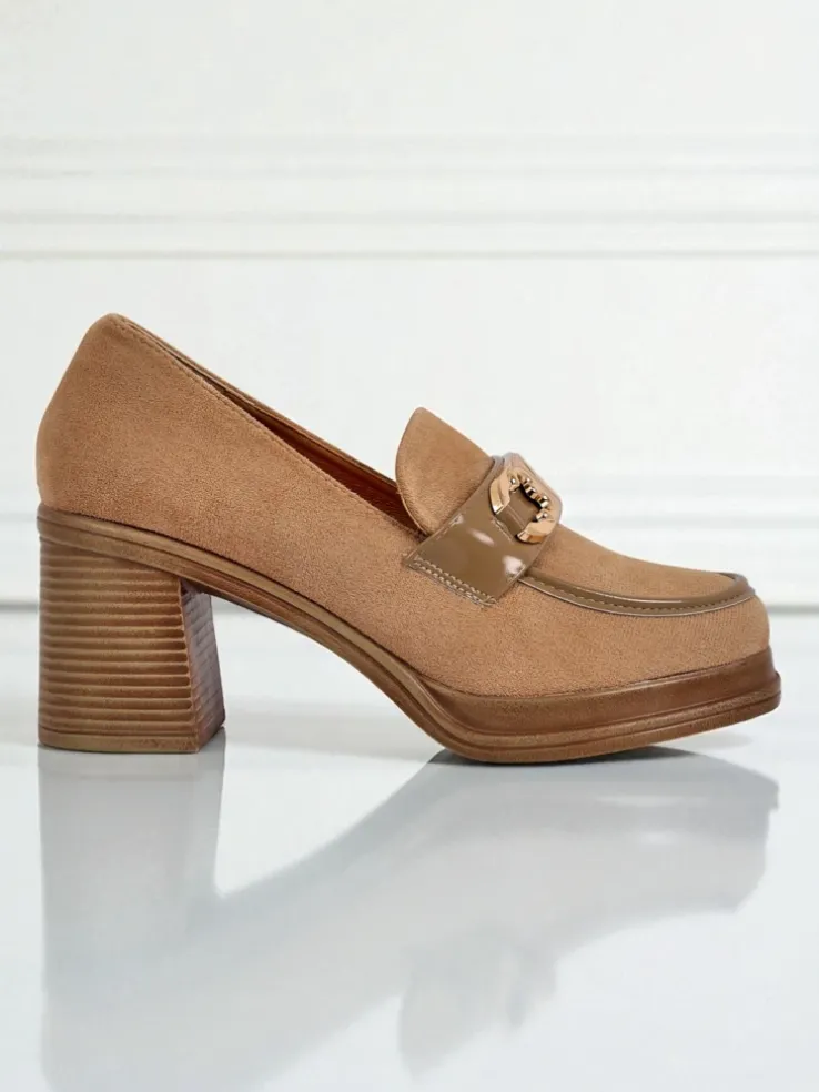 Damskie Loafers Perseida – jasnobrązowe zamszowe na słupku eleganckie