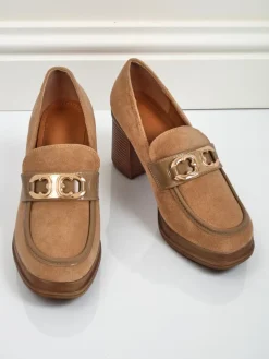 Damskie Loafers Perseida – jasnobrązowe zamszowe na słupku eleganckie