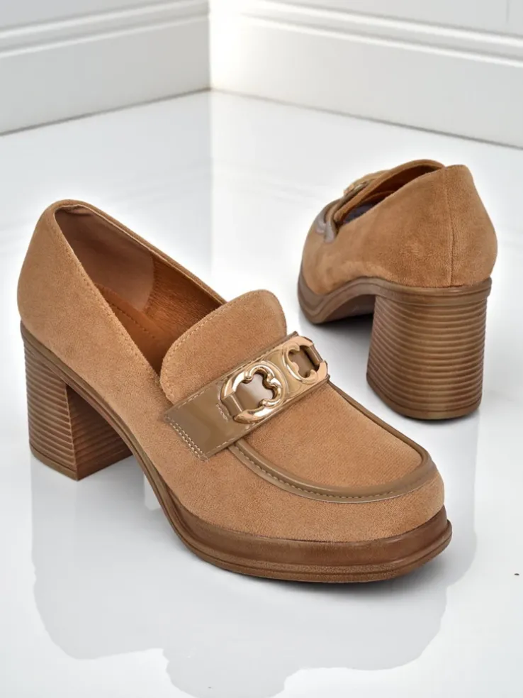 Damskie Loafers Perseida – jasnobrązowe zamszowe na słupku eleganckie