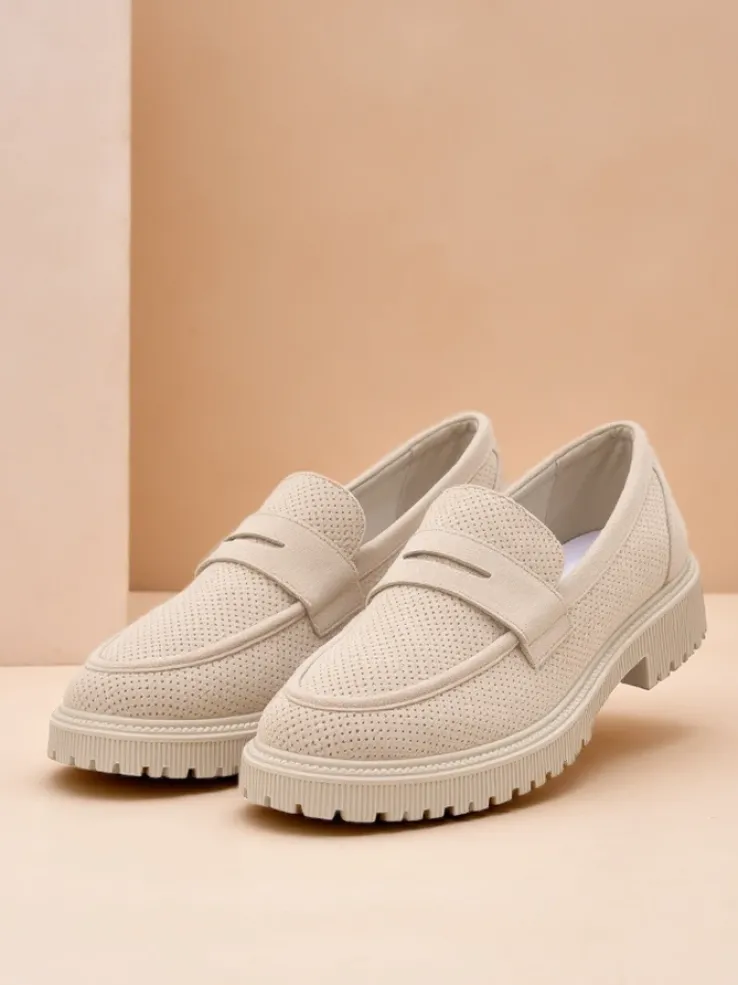 Damskie loafersy Callista beżowe, skóra ekologiczna, płaski obcas 4 cm