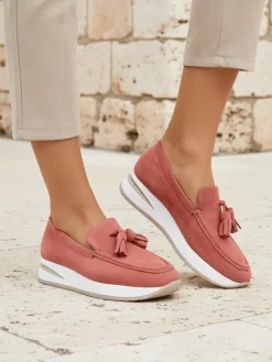 Damskie mokasyny Ariadne różowe na koturnie skóra ekologiczna casual