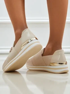 Damskie mokasyny Aurora Classico Beige skóra ekologiczna płaskie obcasy