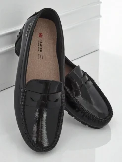 Damskie Mokasyny Cyra Nero z ekoskóry lakierowanej, klasyczny styl włoski