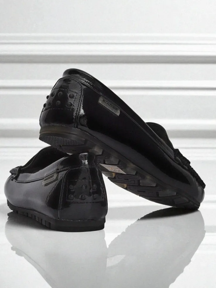 Damskie Mokasyny Cyra Nero z ekoskóry lakierowanej, klasyczny styl włoski