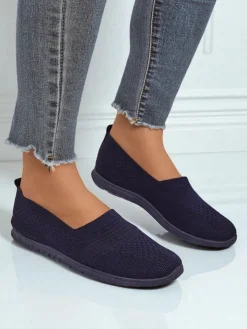 Damskie mokasyny Lyra Granatowe oddychające tkanina na płaskiej podeszwie