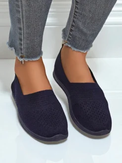 Damskie mokasyny Lyra Granatowe oddychające tkanina na płaskiej podeszwie