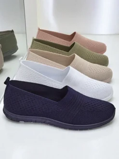 Damskie mokasyny Lyra Granatowe oddychające tkanina na płaskiej podeszwie