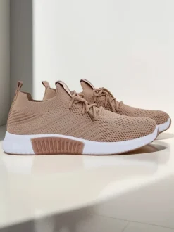 Damskie sneakersy Aristea jasny brązowy płaski obcas tkanina 3 cm