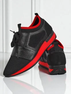 Damskie sneakersy Artemida Nero z tkaniny i ekoskóry z czerwonym akcentem