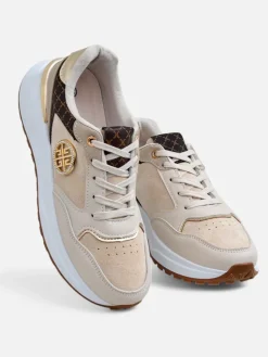 Damskie sneakersy beżowe Calista Verona na płaskim obcasie - skóra eko 4 cm