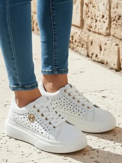 Damskie sneakersy Calista Bianco z eko skóry, ażurowe, wiosenne 4,5 cm