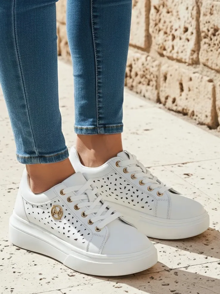 Damskie sneakersy Calista Bianco z eko skóry, ażurowe, wiosenne 4,5 cm